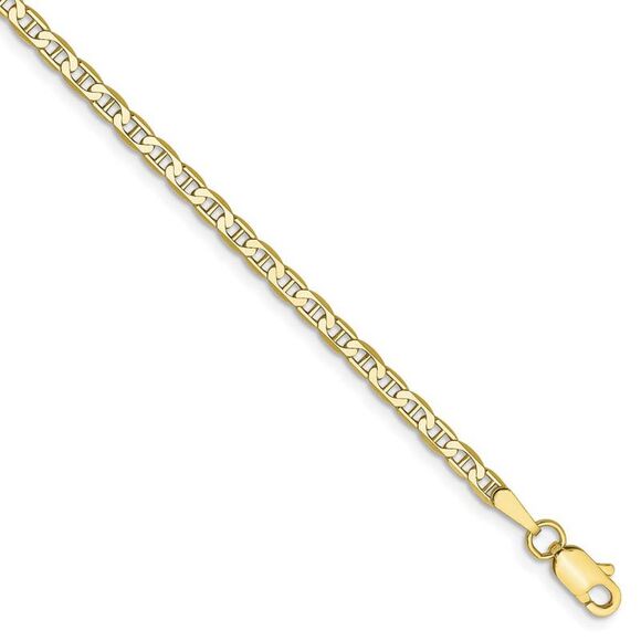 10k Yellow Gold 2.4mm Flat Anchor Chain Anklet, 9 Inch - Picture 1 of 5